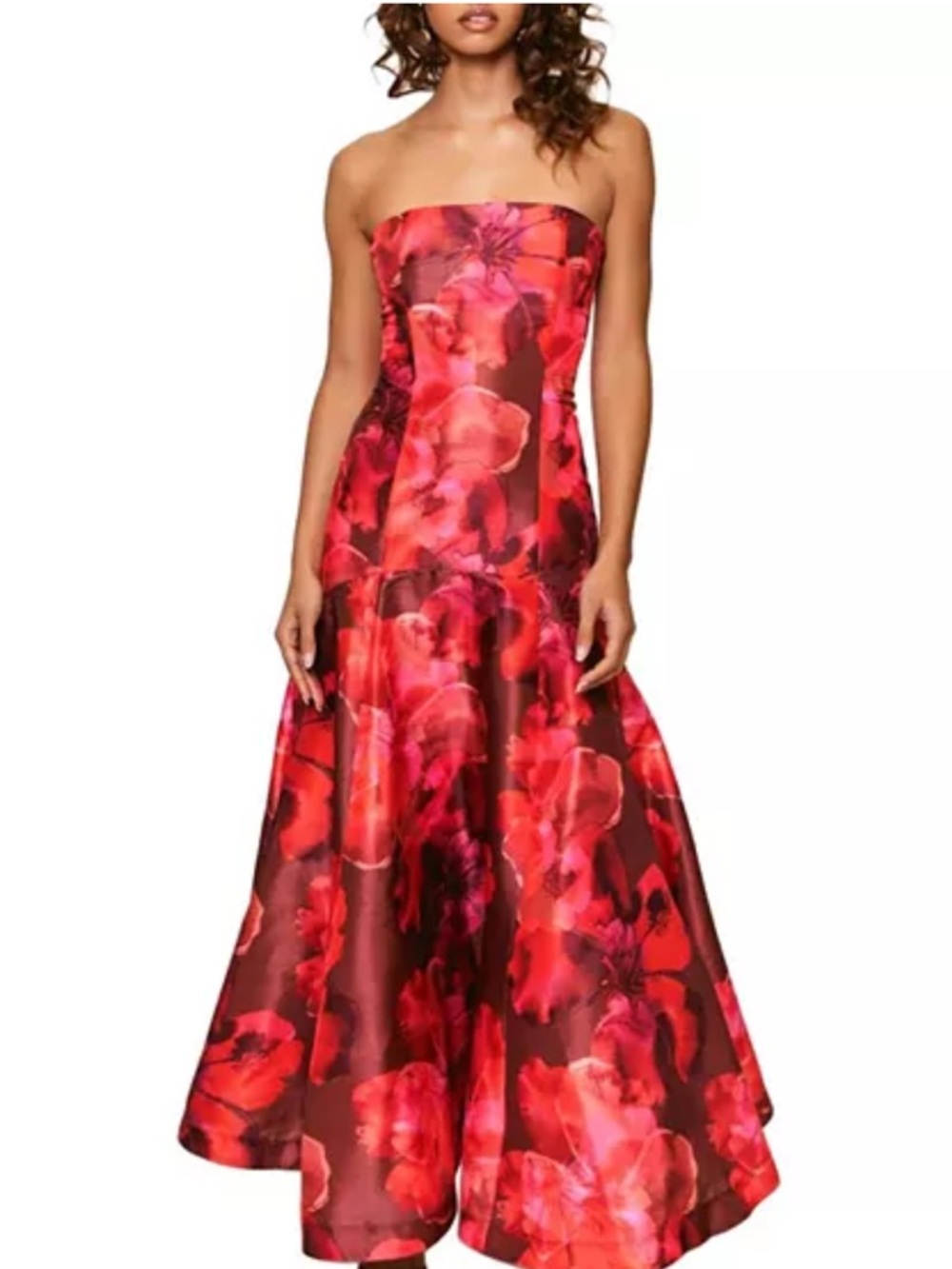 Hutch Maria Strapless Red Floral Evening Gown